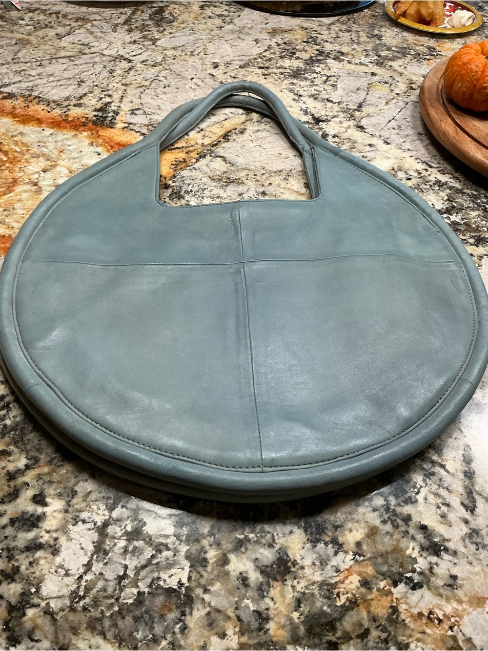 Anthropologie Dusty Blue Round Leather Hobo